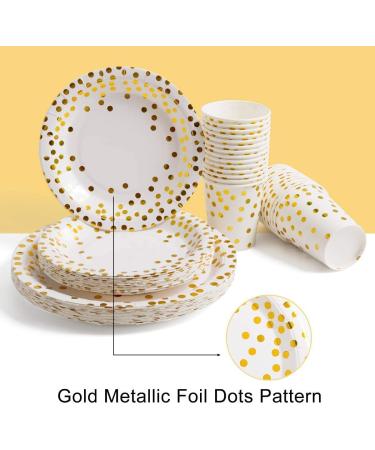 Nkaiso141Pcs White Gold Party Tableware Party Paper Plates and Cutlery Set Includes Plates Cups Dinnerware Napkins for Birthday Wedding Babyshower Decorations Supplies-20 Guests - Buy Online on GoSupps.com