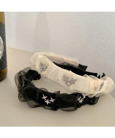 TQUXNGA Women Headband 1.2inch Wide Hairband with Rhinestones Star Hairhoop Headdress Girls Sweet Head Accessory White - Buy Online on GoSupps.com