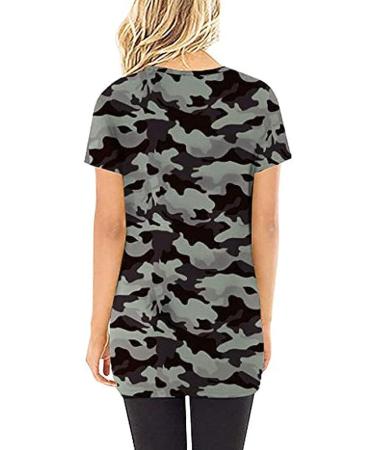 Evangelia.YM Women's V Neck Camouflage Tie-Dyed Floral Tunic Top - Short Sleeve Leisure Blouse - Buy Online on GoSupps.com