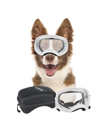 Namsan dog glasses with a wide range UV protection Large dogs sunglasses eyes protect clear dog safety glasses with adjustable band and sponge nose pads white