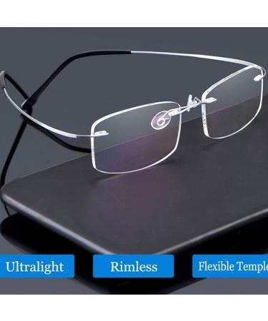 VISENG Ultra-Light Rimless Reading Glasses Set of 2 | Titanium Metal Readers for Men and Women +1.25 Diopters | Black/Silver 2 Pack - Buy Online on GoSupps.com