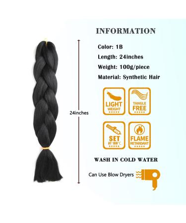 Cerisun 24 Kanekalon Jumbo Braid Hair Extensions - 3Pcs/Lot High Temp Synthetic Fiber for Box Braids in 1B (3Packs/Lot) - Buy Online on GoSupps.com