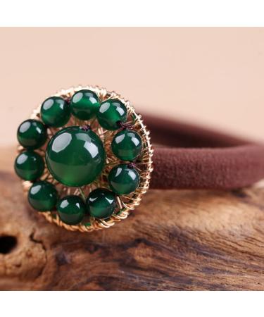 Natural Jade Gemstone Hair Tie - Emerald Jade Elastic Ponytail Rope for Women | Retro Chinese Hair Accessories and Bridesmaid Gift - Buy Online on GoSupps.com