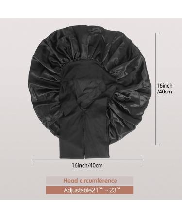 Arqumi Silk Bonnet Set - Large Silk Hair Wrap for Sleeping | Adjustable Satin Bonnet Sleep Cap for Long Curly Thick Black Hair | 2PCS Black - Buy Online on GoSupps.com