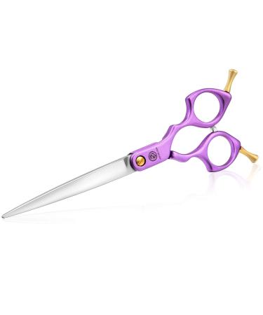 Dog Grooming Scissors Shears Professional Straight, Curved Hair Cutting Blending Texturizing Shears for Dogs Cat Pet Rainbow 440c Japanese Stainless Steel 6.5 Inches Purple Cutting