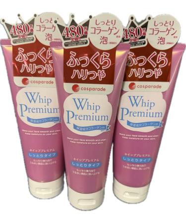 Japan Cosparade Whip Premium Facial Cleansing Foam Pink Moisturizing Collagen for Dry Skin 4.9 oz (140 g) Set of 3