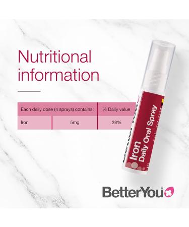 BetterYou Iron Daily Oral Spray - 5mg Highly Absorbable Iron, Immune Support, Baked Apple Flavour - 25ml (1 Pack) - Buy Online on GoSupps.com