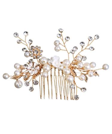minkissy Pearl Comb Bride Wedding Pearl Hair Clips Wedding Headpiece Wedding Hair Accessories for Brides Bridal Headpieces for Wedding Gold Hair Pearl Tiara Wig Crown Alloy Bridesmaid