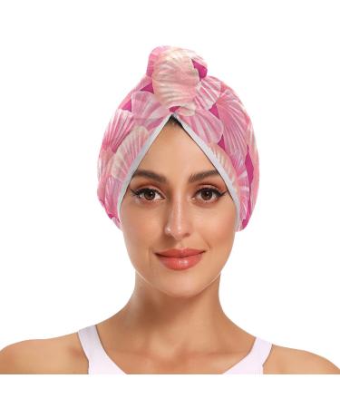 Pink Seashells Hair Towel 2 Pack Super Absorbent Hair Drying Towel Quick Dry Hair Turbans Head Towel with Button Twisty Wrap for Women Girls