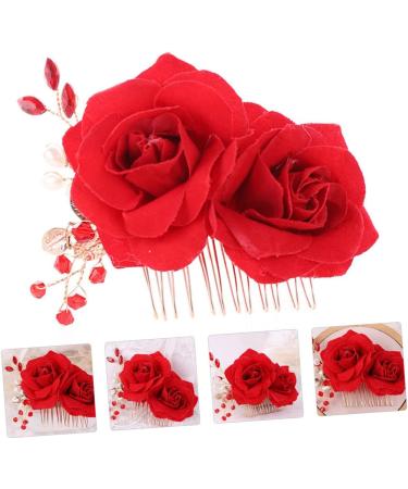 Angoily Flower Hair Comb Flower Hair Clip Flower Hair Accessories Garlands for Decor Floral Hair Clips for Women Bridal Hair Clip Tiara Rose Red Wedding Rhinestones Bride - Buy Online on GoSupps.com
