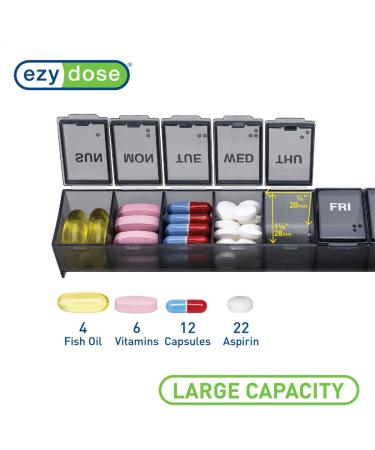 Ezy Dose Weekly Pill Organizer & Vitamin Case - 7-Day Medicine Box with Medium Compartments, Black - Made in USA - Buy Online on GoSupps.com