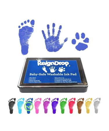 ReignDrop Ink Pad For Baby Footprint & Handprint - Creates Impressive Long Lasting Keepsake Stamp for Infant & Kids. Smudge Proof Easy to Wipe Off Skin Safe & Gentle Acid Free(Dark Blue)