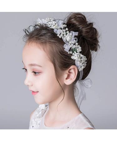 IYOU Princess White Flower Headpiece Pearl Hairdress Crystal Bridal Wedding Hair Accessories for Flower Girl - Buy Online on GoSupps.com