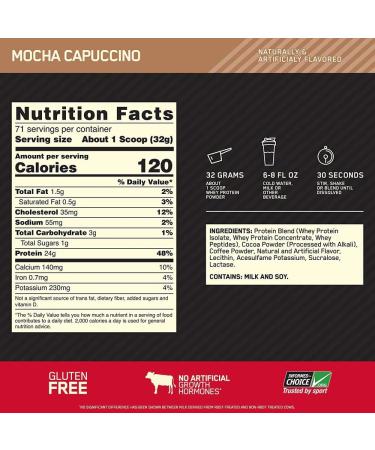 Gold Standard 100% Whey Protein Powder | Whey Protein Isolate Sourced | 24g Protein 5.5g BCAAs 11g EAAs | Low Carb Low Sugar Gluten Free | 71 Servings 5LB (Mocha Cappucino) Mocha Cappucino 5LB - Buy Online on GoSupps.com