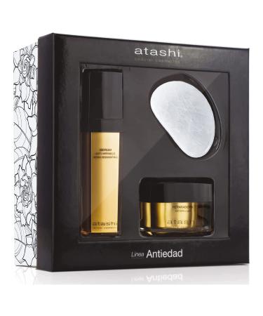 Atashi | Youth Ritual on your Skin | Anti-Wrinkle Redensifying Serum + Anti-Aging Repair Cream + Jade Stone | Fights Deep Wrinkles | With Retinol and Spilanthol50 | 50 ml + 50 ml