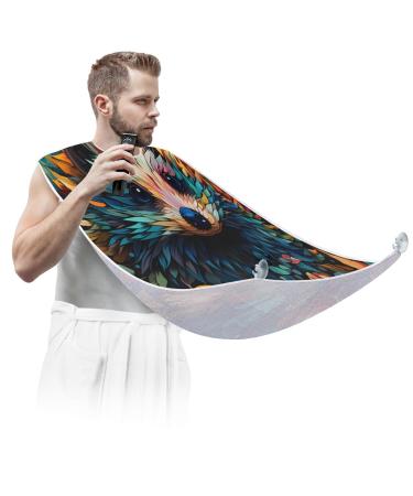 Colorful Hedgehog Beard Bib Apron Beard Hair Catcher for Men Shaving Fathers Day Anniversary Christmas Gifts for Dad Husband Beard Bib with 2 Suction Cups