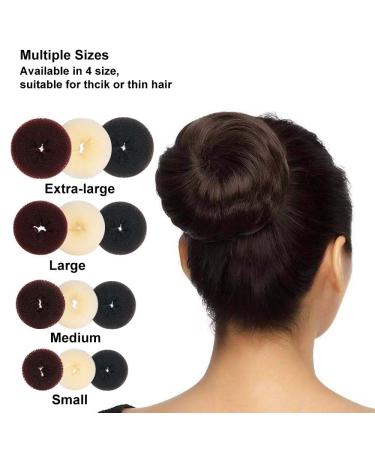3 Hair Bun Maker Set | Donut Bun Maker Kit with Elastic Bands and Hair Pins | Chignon Hair Styles in Brown/Beige/Black - 21 Pieces - Buy Online on GoSupps.com