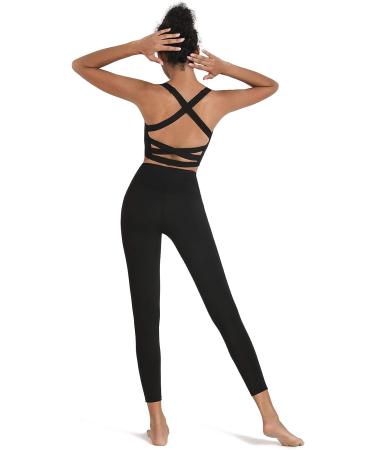 Romansong Padded Criss-Cross Back Tank Top | Women's Strappy Yoga Sports Bra - Black, Medium - Buy Online on GoSupps.com
