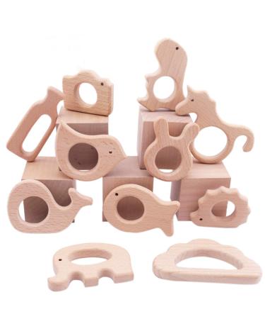 Promise Babe Wooden Baby Toys 11pc Bird Elephant Wood Montessori Toys Organic Infant Handmade Pendant Rings Set Shower GIFT