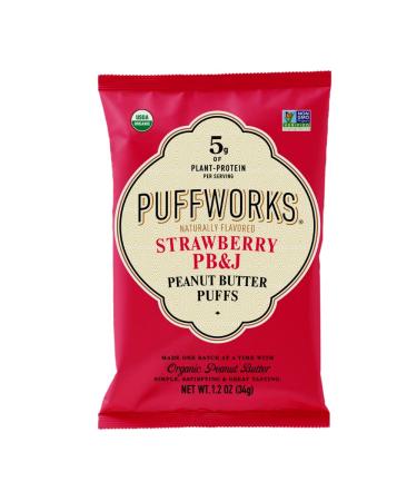 Puffworks Strawberry PBJ Organic Peanut Butter Puffs, 1.2 Ounce (Pack of 6), Plant-Based Protein Snack, Gluten-Free, Vegan, Kosher Strawberry PB&J 1.2 Ounce (Pack of 6)