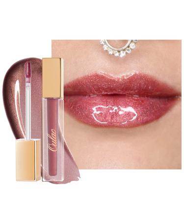 Oulac Clear Glitter Lip Plumper Gloss with Mirror Finish Moisturizing & Reduce Fine Lines Lip Oil Refuse Chapped Lips Non Sticky Lip Gloss for Girls Women  4.5ml/0.15fl.oz Glamorize(C08) Glamorize(C08) Mauve Pink with Go...