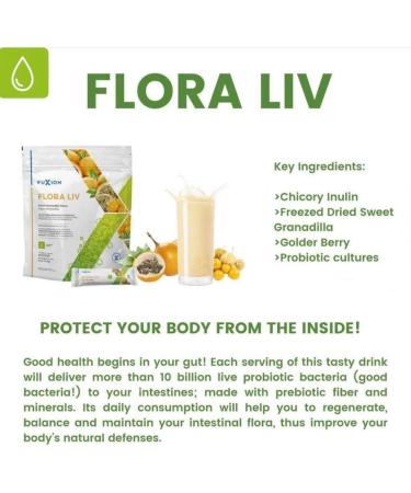 10-Day Trial Pack for Colon Cleanse & Defense - Drink Prunex 1 Before Sleep Drink Flora Liv After Breakfast 5000mg per Stick of Each Plus Small Ergonomic Clear Shaker 12oz w. Mixer Ball & White Lid - Buy Online on GoSupps.com
