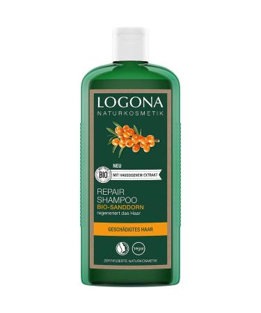 LOGONA Naturkosmetik Repairing and nourishing shampoo for naturally healthy hair, suitable for damaged hair, repairing and caring shampoo with vegan formula with organic sea buckthorn,
