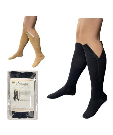Petite Closed Toe 15-20 mmHg Moderate Zipper Compression Calf Leg Socks (Black Small-Medium)