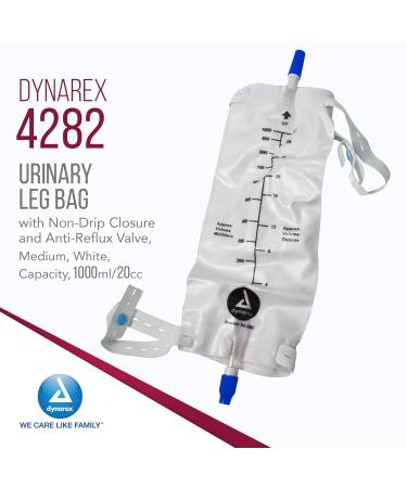 Dynarex Urinary Leg Bag - Catheter Use Non-Drip Closure Anti-Reflux Valve 1000 ml Capacity 12 Pack - International Shipping Available - Buy Online on GoSupps.com