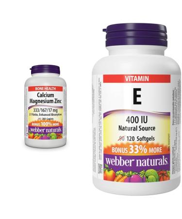 Webber Naturals Calcium with Magnesium and Zinc 200 Caplets Enhanced Absorption & Vitamin E 400 IU 120 Softgels Natural Source of Vitamin E Antioxidant Support