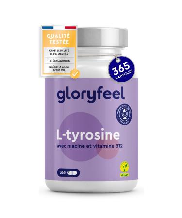 Vegan L-Tyrosine with Niacin and Vitamin B12 (365 Capsules), High Dosed to 1000 mg and Pure, Against Fatigue and Regulates Hormonal Activity*, No Additives, Laboratory Tested