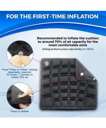 ANMSVI Air Inflatable Wheelchair Seat Cushion for Car & Office Adjustable Firmness for Coccyx - Black With Grey Cover - Buy Online on GoSupps.com