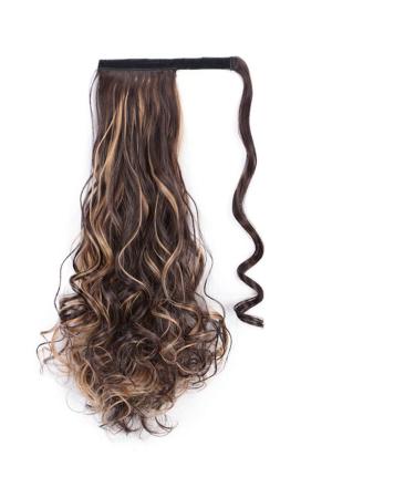 Vibrant Corn Wavy Long Ponytail Synthetic Wig Wrapped In Clip Hair Extension With Brown Ponytail Hair Pieces 22inches 1011-4H27