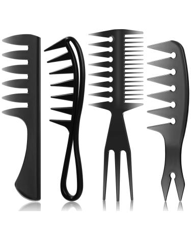 4 Pcs Hair Comb Styling Set Double Side Tail Combs with Afro Pick Barber Wide Tooth Comb for Men Women Beard Hairstylist Tools African American Accessories  Black  4 Styles