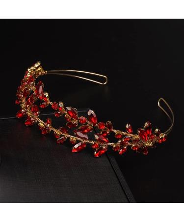 JWICOS Crystal Wedding Headband Tiara Bridal Rhinestone Headpiece Wedding Hair Accessories Tiara for Women and Girls Red Gold - Buy Online on GoSupps.com