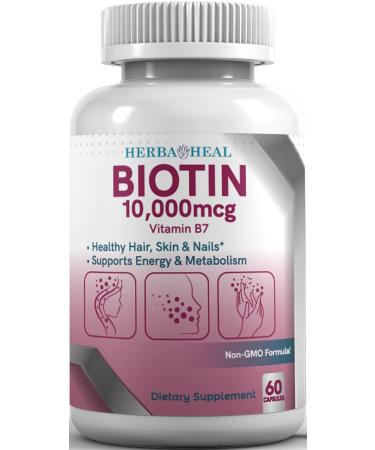 Herba Heal Biotin 10 000MCG Capsules Hair Growth Vitamin B7 Pills - High Potency Supplement for Healthy Skin Nails and Hair - Vegan Biotin for Women | Hair Growth for Men