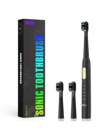 XFU Sonic Toothbrushes for Adults and Kids  3 Brush Heads  with 5 Modes and IPX7 Waterproof  Battery Electric Toothbrush Build in 2 Mins Timer 40 000 VPM XF-11 Black