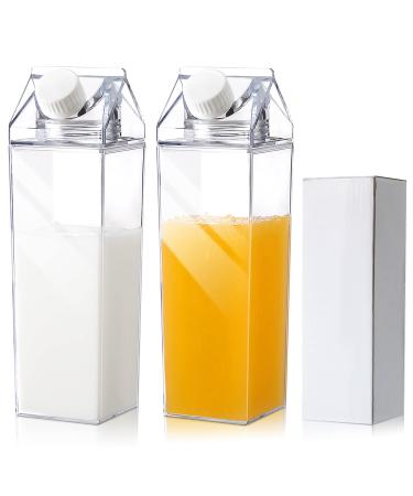 17 oz Milk Carton Water Bottles Plastic Clear Milk Bottles Portable Reusable Milk Box Milk Carton Shaped Water Container Juice Tea Jug for Travelling Sports Camping Outdoor Activities (2 Pieces)