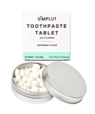 SIMPLUT Toothpaste Tablet with Fluoride – Camping Travel Hiking Backpacking - Vegan Natural Ingredient - White Teeth, Fresh Breath (Peppermint, 60 Tablets) Peppermint 60 Count (Pack of 1)