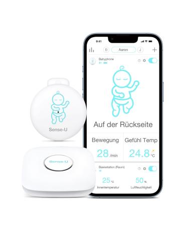 Sense -u Smart baby monitor 3: real time notifications for abdominal movements sleeping position position temperature and humidity - at any time and everywhere - baby monitor with base station blue