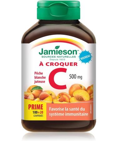Jamieson Chewable Vitamin C 500 mg - Tangy Orange + White Juicy Peach Flavour 240 Count (Pack of 2) - Buy Online on GoSupps.com