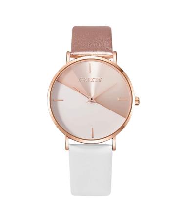 Watches for Women Women's Watch Fashion Simple Creative Geometric Patchwork Dial Comfortable Leather Strap Round Scale Dial Ladies Quartz Watch Elegant Analog Quartz Business Watch Ladies Watch One Size Rose Gold