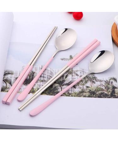 Chopsticks Spoon Set Red Stainless Steel Chopsticks Spoons 4 Sets Sushi Chopstick Soup Spoon Dinner Tableware Fork and Spoon HUAN TAI (Color : Pink) - Buy Online on GoSupps.com