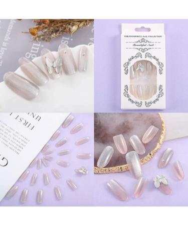Sethexy Long Glossy Oval Pink False Fingernails - 24 Pcs Butterfly Acrylic Nail Tips for Women & Girls - Cat Safe Stick-On Designer Nails - Buy Online on GoSupps.com