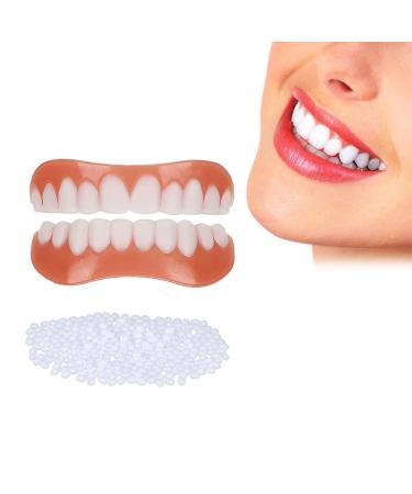 Care Spring Removable Upper and Lower Dentures 1 Pair Fake Replacement Teeth, DIY Cosmetic Denture Veneer, Perfect Smile Teeth Whitening Veneers for Adults