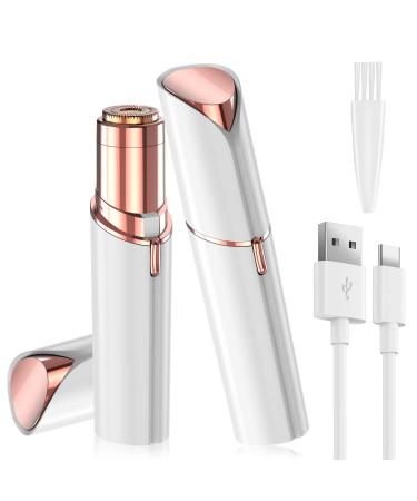 Facial Hair Remover for Women Face Hair Trimmer Rechargeable Women's Facial Shaver Painless Lady Shavers for Women for Face Hair Upper Lips Peach Fuzz Bikini Body-White
