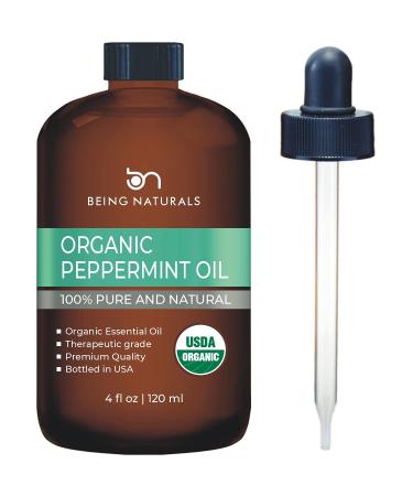 Organic Essential Oil - Huge 4 FL OZ - 100% Pure & Natural – Premium Natural Oil with Glass Dropper (Peppermint)