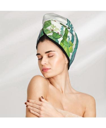 Cartoon Cactus Hair Towel Wrap - Quick Drying Turban with Button for Effortless Hair Drying - Buy Online on GoSupps.com
