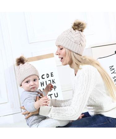 2PCS Family Matching Winter Knit Hat Set - Baby & Mother Black Ski Cap - Buy Online on GoSupps.com