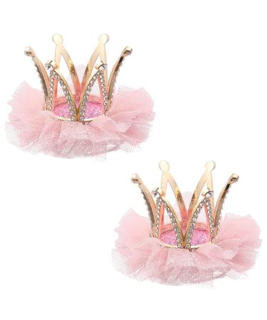 OHAOLYLE 2 Pcs Crown Hair Clips Baby Alligator Hair Clips Toddler Lace Rhinestone Princess Style Hair Accessory Birthday Hair Accessories for Students Children Girls Pink